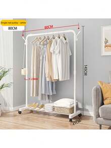 单杆衣架，双杆衣架，带储物架、挂钩和轮子，用于悬挂衣服和包包的金属衣架，多用途衣柜整理器，适用于壁橱收纳，衣物收纳