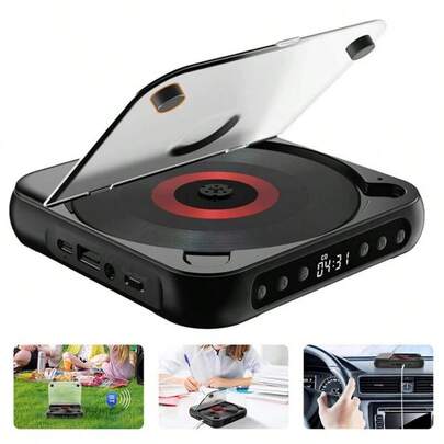 1pc Compact Desktop CD Player With Bluetooth 5.1, Made Of Durable Plastic Material, Portable Audio Entertainment Device;   Modern & Sleek Style, Black Color, Square - Shaped With A Transparent Lid, Features Built - In HiFi Speakers, LCD Screen Display, Timer Function, FM Radio, USB Type - C Port Detail.   Ideal For Enjoying CDs, Streaming Music Wirelessly.   Audio Gadget Perfect For Home, Dorm Rooms, Car Use, Year - Round Entertainment.   Great As A Gift For Teens, Students, Music Lovers On Christmas, Birthdays, Back - To - School Season.(Black)