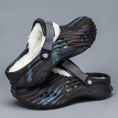 Seleccione un tamaño talla grande grande para mayor comodidad, nuevos pantuflas de hombre de invierno con forro polar grueso y cálido, de doble uso y antideslizantes, sandalias de moda casuales, calzado de playa para hombre, talla grande (patrón aleatorio, el tamaño es pequeño, se recomienda talla superior), artículo consumible