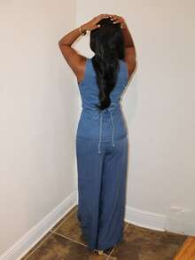 Steph T Vintage Sleeveless Denim Peplum Top – Button Down Fitted Jean Tank For Women,Button Down Denim Top, Fitted Jean Top, Denim Tank Top, Vintage Denim Top, Sleeveless Denim Top, Corset Denim Top, Structured Denim Top, Old Money, Business Casual Woman