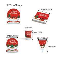 117 Peças/Conjunto Suprimentos Descartáveis para Festa com Tema de Natal, Inclui Copos de Papel, Pratos, Guardanapos - Multicolorido - Visão 4