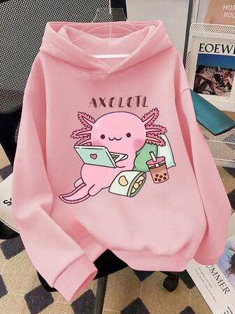 Sudadera con capucha informal para adolescentes con el patrón de la letra animal AXOLOTL. Nuevo estilo para otoño e invierno. Adecuado para que los estudiantes lo usen cuando van de compras, de viaje o asisten a fiestas