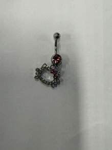 Sanrio 1pc SANRIO Hello Kitty Navel Ring - Y2K Fashion Alloy Navel Jewelry With Pink Crystal Decor - Body Piercing Accessory For Women - Ideal Birthday And Valentine's Day Gift, SANRIO