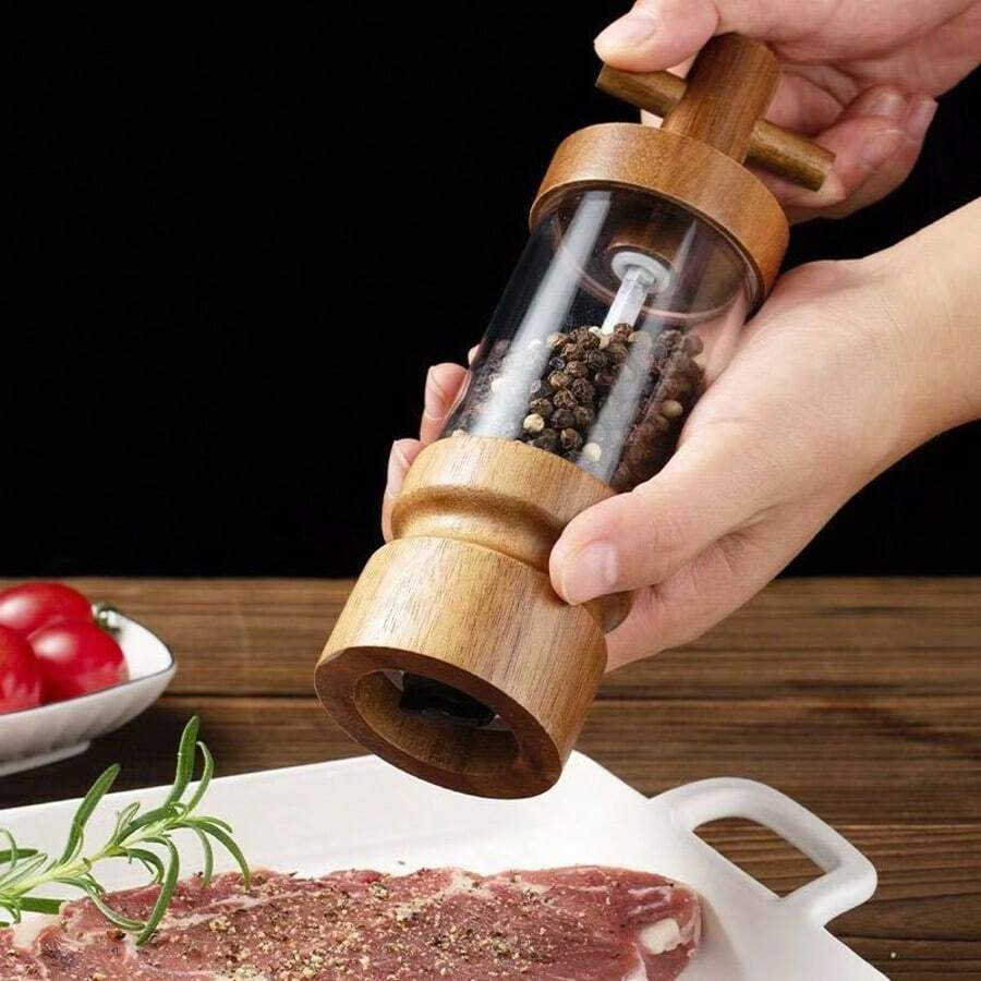 Rosewood Manual Black Pepper Grinder, Sea Salt Grinder, Rosewood Manual Grinder With Transparent Acrylic Pepper Bottle, Adjustable Coarseness Pepper Seasoning Jar, Creative Pepper Grinder, Rama Kitchen Essential, Kitchen Use, High-End Restaurant Supplies, Housewarming Gift, Halloween And Christmas Party Supplies
