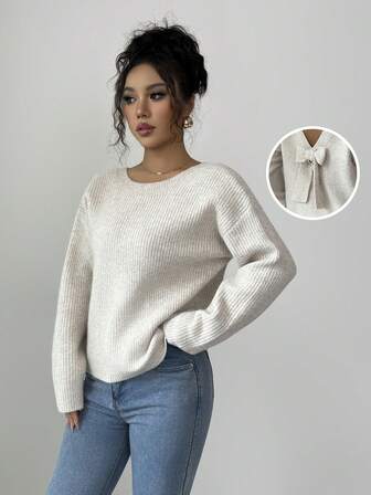 Fashionable Casual Backless Bow Elegant Long Sleeve Women Sweater, Autumn/Winter Business