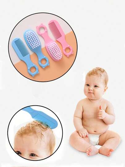 2pcs Baby Hair Brush Set, Can Remove Birthmarks, Newborn Head Care Hair Brush Set, Children Massage Brush Set, Suitable For Children, Includes 1 Hair Brush And 1 Fine-Tooth Comb, Suitable For Brushing Baby's Hair At Home
