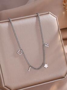 1 件时尚复古字母和星星吊坠项链，适合女性日常佩戴 - 項鍊 - 查看 2