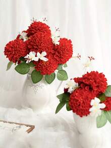 7Pcs/Set Simulation Dahlia, Realistic Cream Foam Fake Rose, Red Dahlia Foam Simulation Flowers With Stems For Home Decoration, Graduation Party Decoration, Outdoor Party Favors, Wedding Favors, Table Centerpieces, DIY Wedding Bouquet, Bridal Shower, Flower Arrangement, Party Table Decorations