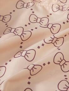 1 pieza Chaqueta casual para niñas, con estampado de lazo a la moda y capucha con cremallera, para otoño