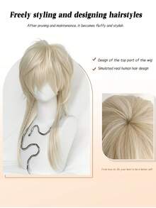 黑色金发长直假发合成马尾假发狼尾蓬松层次男女假发适合日常派对洛丽塔角色扮演假发 65 厘米 - 彩色 - 查看 3