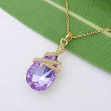 18k Gold Plated Water Drop Crystal Multicolor  Snake Pendant Necklace 16"+2"2025 - 淺紫色 - 查看 5