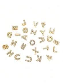 1pc Gold Faux Crystal Letter DIY Decor Accessory, Suitable For DIY Hole Shoes, Clogs, Bracelets, Necklaces, Watch Bands, Pet Collars, Women's Belts, Perfect Birthday, Holiday, Back To School Gift, Minimalist Fashion Accessory - Gold - View 2