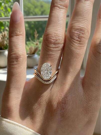 2pcs/Set Fashion Unique Oval Moissanite Ring, Gift For Women Engagement/Wedding/Anniversary