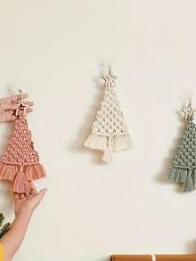 Set de 3 piezas de árbol de Navidad de macramé para hacer uno mismo - Kit de manualidades de tejido apto para principiantes en verde esmeralda, crema y rosa - Regalo perfecto para amigos y familiares, decoración del hogar, decoraciones navideñas, decoración de habitación de invierno