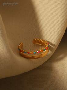 1 pieza Anillo abierto minimalista de acero inoxidable chapado en oro multicapa, adecuado para uso diario, festivales, bodas, fiestas, cumpleaños, amistades y regalos