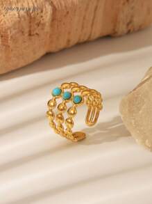 1 pieza Anillo abierto minimalista de acero inoxidable chapado en oro multicapa, adecuado para uso diario, festivales, bodas, fiestas, cumpleaños, amistades y regalos
