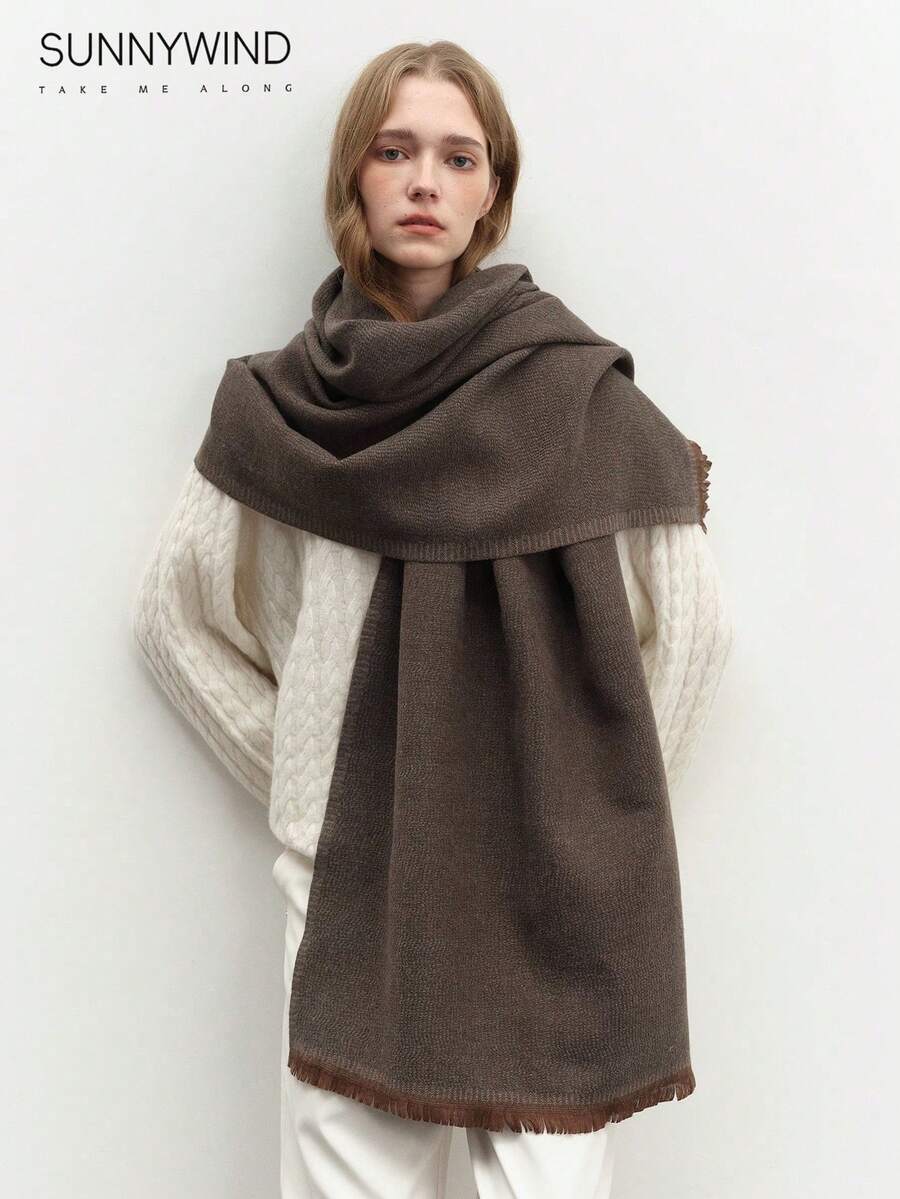 1 pieza Bufanda de unicolor versátil para mujer, adecuada para ir al trabajo y uso diario con vestidos - café - Ver 1