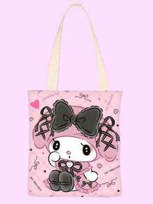 1pc  Tote Bag | Cute Cartoon Print Durable Polyester Reusable Large Capacity Beach Bag, Suitable For Girls, Shopping, Travel And Outdoor Activities, High-Quality Beach Bag, Shopping Accessory, Fun Design, One Side Without Zipper - Multicolor - View 10