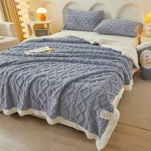 2-Ply Taffeta Sherpa Reversible Throw Blanket, Warm Blanket Suitable For Sofa, Bedroom, Living Room, Multi-Purpose - Blue Gray - View 6