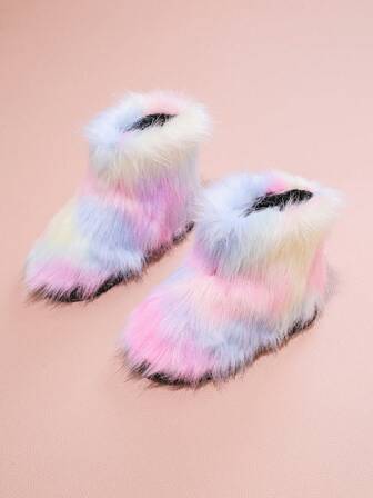 1 Pair Fashionable Faux Fur Elegant & Cute Girl Boots, Comfortable For Autumn/Winter