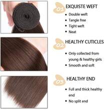 BINF Color #4 Chocolate Brown Straight Human Hair Bundles Brown Bundles Human Hair 1/3/4 Bundles Dark Brown Straight Bundles - 顏色 4 - 查看 4