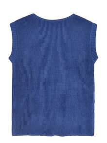 Áo vest không tay màu xanh dành cho nữ, áo len dệt kim rộng rãi đa năng mới với chất liệu mềm mại - Màu xanh lam - Xem 5