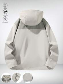 1 pezzo Giacca con cappuccio da uomo, stile urbano e all'aperto con blocchi di colore, tasche con cerniera frontale regolabile, adatta per pendolarismo, campeggio nel fine settimana, esplorazione della città, abbigliamento casual