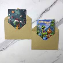 1pc/2pcs Funny Dinosaur Themed Greeting Cards, Suitable For Birthday, Thank You, Christmas And More Occasions, Perfect Gift For Dinosaur Lovers, Great For Family, Friends And Colleagues, Unique Birthday Or Holiday Cards