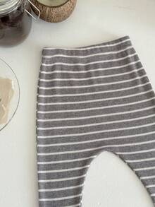 2 Stücke/Set Baby Jungen Lässig Pullover mit bestickten Buchstaben Rundhalsausschnitt Langarm und gestreifte Hose Set, Frühling/Herbst