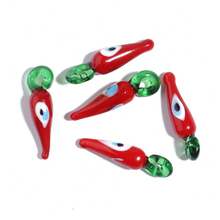 Set de 5 piezas de colgantes de vidrio hechos a mano con formas de verduras y frutas, con estilos múltiples que incluyen sandía y calabaza, accesorios de decoración casual y bonita apropiados para hacer pulseras, collares, aretes y joyería - Multicolor - Ver 21