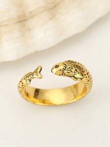 Nhẫn hở hình cá bạc cổ điển, phù hợp cho cả nam và nữ, hoàn hảo cho trang phục hàng ngày và lễ hội, có thể làm quà tặng cho bạn bè. - Vòng cá - Xem 5