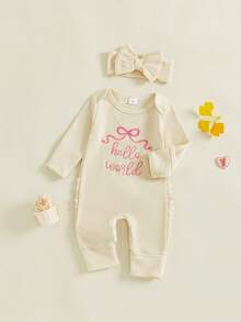 Mono de punto de gofre con manga larga y volantes para bebé niña recién nacida, ropa de otoño e invierno para salir y volver a casa - Caqui - Ver 5