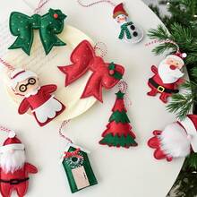 3pcs Christmas Mini Santa Claus, Snowman, House Decor, Random Style - Red & Green Bow Ornaments, Christmas Tree, Home Holiday Decor, No Battery Needed, Handmade Fabric Crafts, Seasonal Gift, Holiday Atmosphere Accent