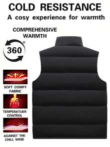 Colete Sem Mangas Fofinho Masculino - Quente e Confortável, Adequado para Corrida e Esportes ao Ar Livre, com Múltiplos Bolsos, Design de Gola Preta, Peça de Sobreposição Casual | Colete com Zíper | Colete de Poliéster