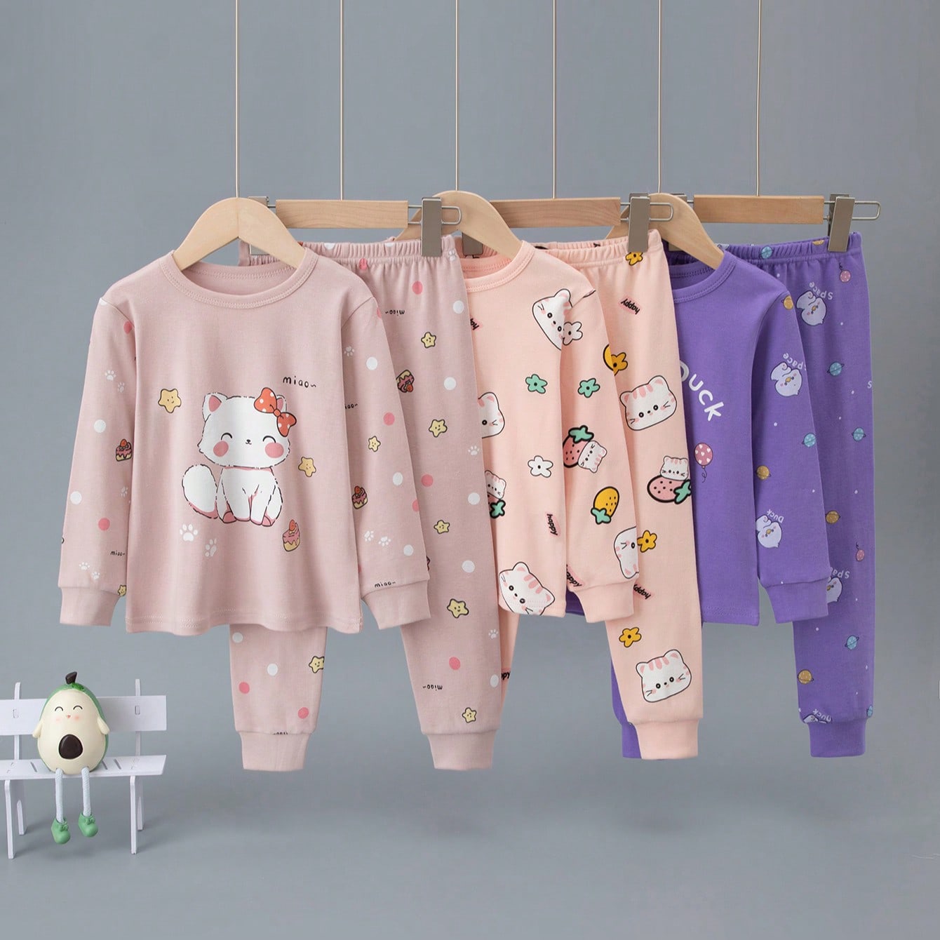 Conjunto de 6 piezas de ropa interior de algodón con estampado de dibujos animados para niñas, conjunto de pijamas con pantalones de manga larga gru