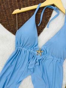 Boho Chic Cropped Top With Curtains - Launch 2025 - Màu xanh lam - Xem 2