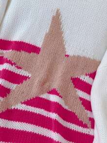 Ladies' Asymmetric Star Pattern Long Sleeve Loose Knit Sweater For Spring And Autumn [Back To School Season] - White - View 6