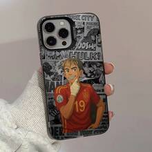 Red Anime Player Design Shockproof Phone Case Compatible With IPhone 11 Pro Max, 16 Pro Max, 15 Pro, 14 Plus, 13, 12, 11, 13 Pro Max, 12 Pro - Black Frame Silver Gray - View 2