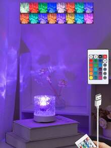 1pc Bedroom RGB Night Light With Dynamic Lighting Effect, Cylindrical Water Wave Design, Bedroom Ambiance Lighting, Projection Lamp, USB Powered, 3 Colors/16 Colors Options, Rotatable Light Color, Suitable For Birthday Photo, Outdoor Camping, Bedroom, Room, Corridor, Home Decor, Christmas Decor, Christmas Lights, Christmas, Home Decor Living Room, Lamp, Lighting