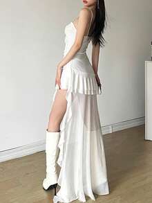 Váy hai dây trễ vai thời trang cạp cao ôm sát màu trơn Dazzle - trắng - Xem 3