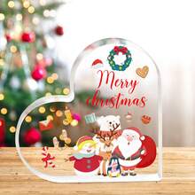 Decoración navideña de acrílico con forma de corazón: Lindo Papá Noel y Casa de Jengibre | Ideal para mesa (hogar/oficina) - Regalo festivo, encantador y único