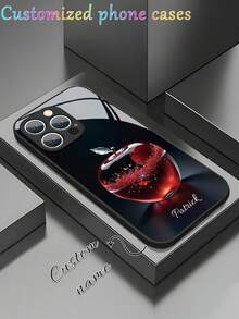 1个可定制姓名的高清玻璃手机壳，苹果图案，时尚、多彩、趣味、简约，配套手机壳，可爱定制，个性化，独特，理想的定制礼物，手机及配件，季节精选，时尚个性化手机壳，送给男朋友、女朋友、家人、朋友、祖父母、情侣，周年纪念日、生日礼物，国际版，非国内版 - 彩色 - 查看 4