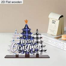 1 Piece Merry Christmas Blue Christmas Tree Wooden Ornament 2D Flat Christmas Decoration Sign Plaque Festival Party Desktop Centerpiece Decorations Christmas Day Home Decor Christmas Gifts For Family And Friends - Multicolor - View 6