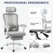 Silla de oficina ergonómica, silla giratoria con soporte lumbar ajustable, silla de oficina en casa con reposapiés, silla gaming de malla con respaldo alto