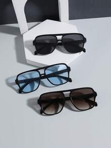 3副男士亚克力双梁飞行员方形镜框时尚眼镜，适合日常通勤和海滩度假 - 彩色 - 查看 14