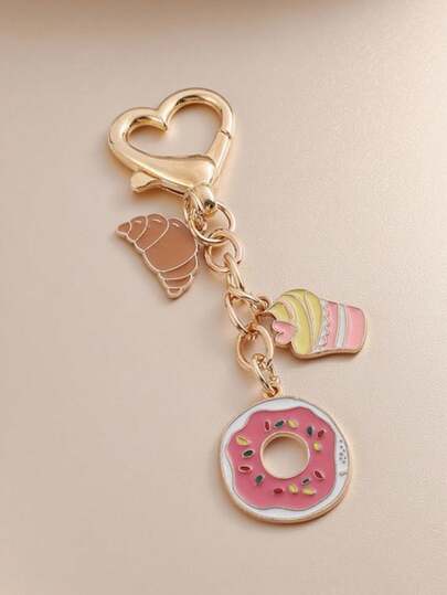 1 móc khóa hợp kim hình bánh ngọt và bánh rán sáng tạo dành cho nữ, mặt dây chuyền hình túi đựng bánh ngọt dễ thương