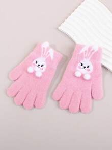 1双儿童兔指分离手套，可爱卡通针织保暖手套，适合女孩，秋冬 - 1Pair - 查看 8
