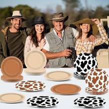 48Pcs Western Cowboy Party Paper Plates 7" Cow Print Party Supplies Brown Cowgirl Disposable Dessert Dinner Plates For Western Theme Farm Animal Birthday  Shower Farmhouse Party Decoration,12066829 - Brown - View 9