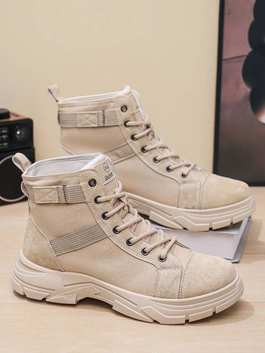 Herren Thermofutter Hochschaft Stiefel, Militär-Stil Metallösen seitliche Schnürung, leicht & bequem, geeignet für Outdoor-Sport und täglichen Wintereinsatz - Khaki - Übersicht 1