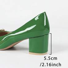 Comfortable Versatile Women's Single Shoes Green Chunky Heels, Pointed Toes, Square Buckles, And Rhinestones St Patricks Day Women Plus Sizes - Green - View 10
